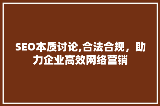 SEO本质讨论,合法合规，助力企业高效网络营销