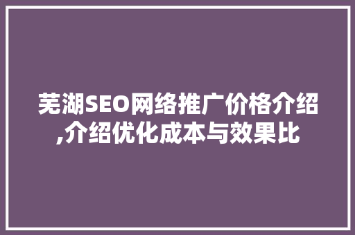 芜湖SEO网络推广价格介绍,介绍优化成本与效果比