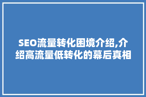 SEO流量转化困境介绍,介绍高流量低转化的幕后真相