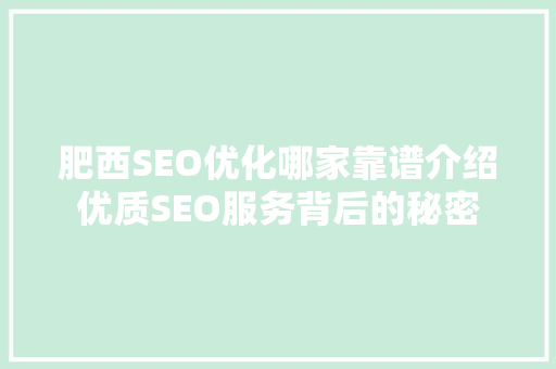 肥西SEO优化哪家靠谱介绍优质SEO服务背后的秘密