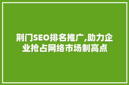 荆门SEO排名推广,助力企业抢占网络市场制高点