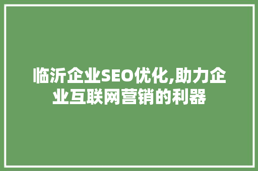 临沂企业SEO优化,助力企业互联网营销的利器