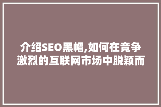 介绍SEO黑帽,如何在竞争激烈的互联网市场中脱颖而出