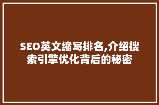 SEO英文缩写排名,介绍搜索引擎优化背后的秘密