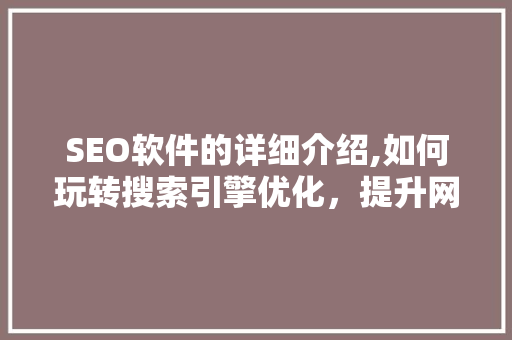 SEO软件的详细介绍,如何玩转搜索引擎优化，提升网站排名