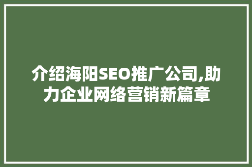 介绍海阳SEO推广公司,助力企业网络营销新篇章