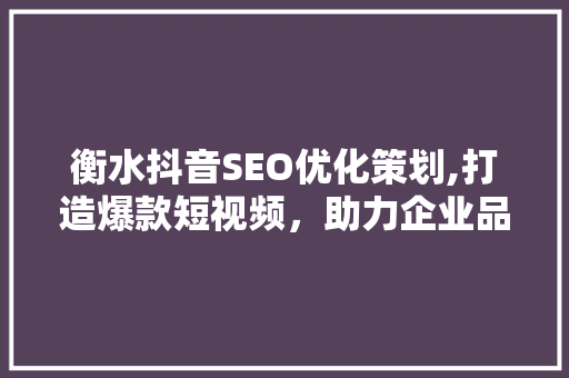 衡水抖音SEO优化策划,打造爆款短视频，助力企业品牌腾飞