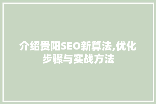 介绍贵阳SEO新算法,优化步骤与实战方法