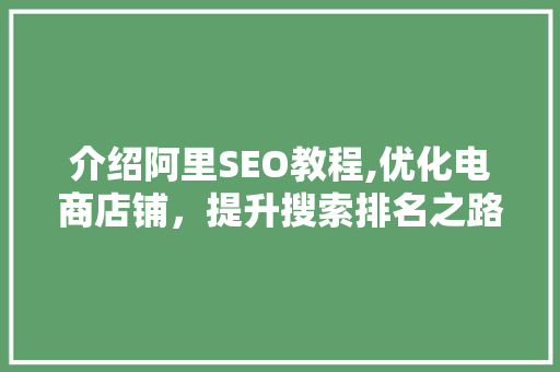 介绍阿里SEO教程,优化电商店铺，提升搜索排名之路
