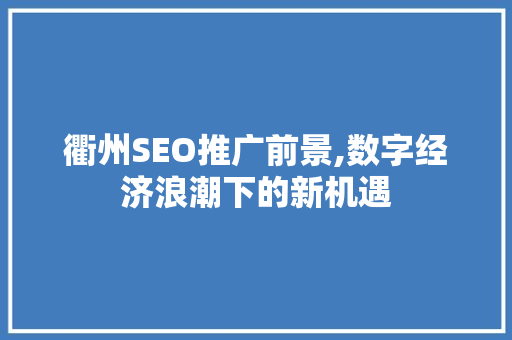 衢州SEO推广前景,数字经济浪潮下的新机遇