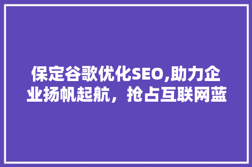 保定谷歌优化SEO,助力企业扬帆起航，抢占互联网蓝海
