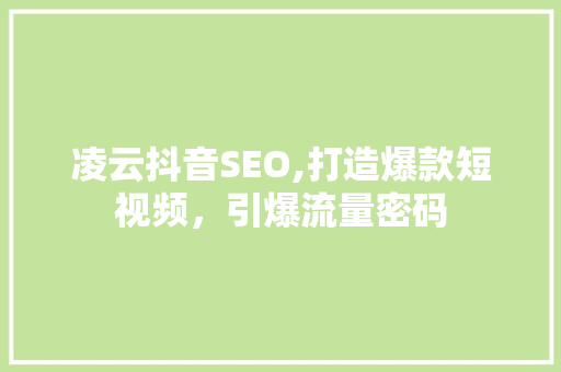 凌云抖音SEO,打造爆款短视频，引爆流量密码