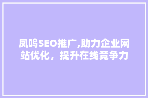 凤鸣SEO推广,助力企业网站优化，提升在线竞争力