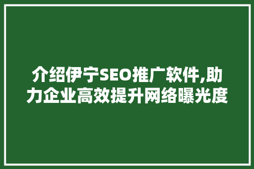 介绍伊宁SEO推广软件,助力企业高效提升网络曝光度