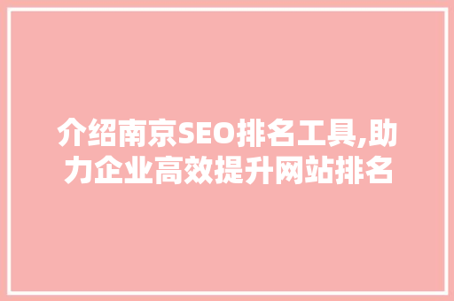 介绍南京SEO排名工具,助力企业高效提升网站排名