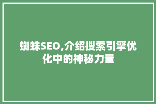 蜘蛛SEO,介绍搜索引擎优化中的神秘力量