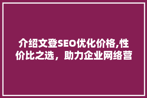 介绍文登SEO优化价格,性价比之选，助力企业网络营销腾飞