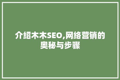 介绍木木SEO,网络营销的奥秘与步骤