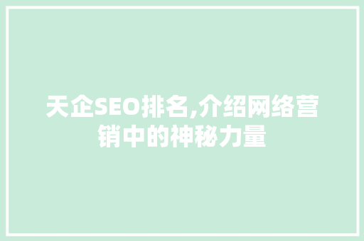 天企SEO排名,介绍网络营销中的神秘力量