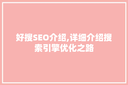 好搜SEO介绍,详细介绍搜索引擎优化之路