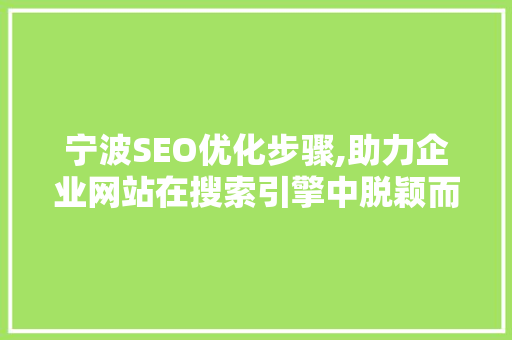 宁波SEO优化步骤,助力企业网站在搜索引擎中脱颖而出