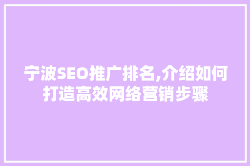 宁波SEO推广排名,介绍如何打造高效网络营销步骤