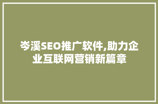 岑溪SEO推广软件,助力企业互联网营销新篇章