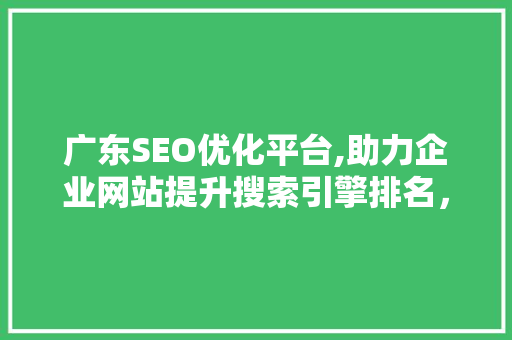 广东SEO优化平台,助力企业网站提升搜索引擎排名，抢占市场先机