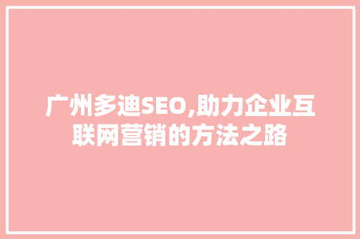 广州多迪SEO,助力企业互联网营销的方法之路