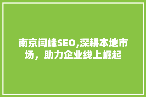 南京闫峰SEO,深耕本地市场，助力企业线上崛起