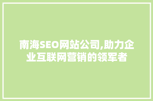 南海SEO网站公司,助力企业互联网营销的领军者