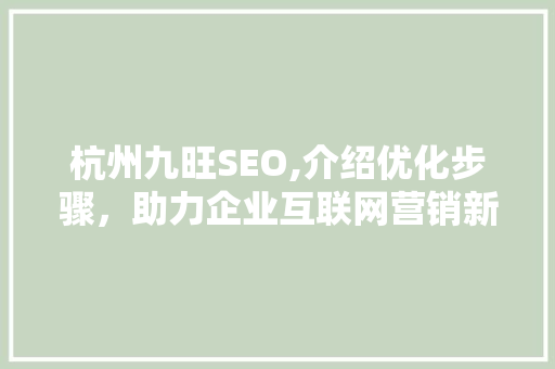 杭州九旺SEO,介绍优化步骤，助力企业互联网营销新篇章