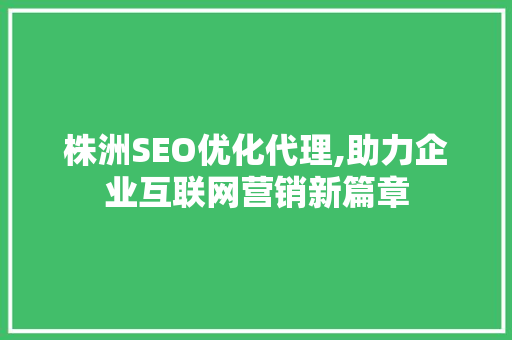 株洲SEO优化代理,助力企业互联网营销新篇章
