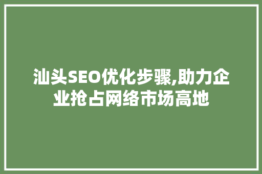 汕头SEO优化步骤,助力企业抢占网络市场高地