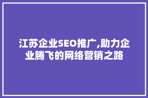 江苏企业SEO推广,助力企业腾飞的网络营销之路