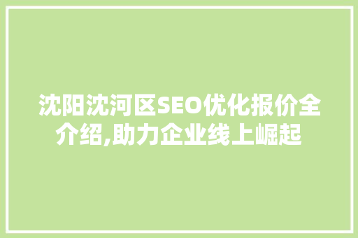 沈阳沈河区SEO优化报价全介绍,助力企业线上崛起