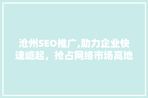 沧州SEO推广,助力企业快速崛起，抢占网络市场高地