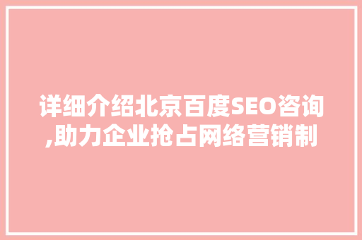 详细介绍北京百度SEO咨询,助力企业抢占网络营销制高点