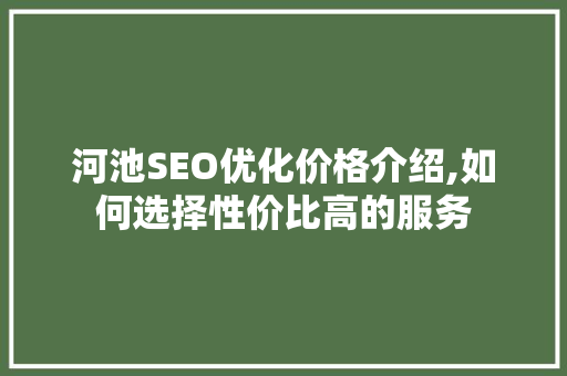 河池SEO优化价格介绍,如何选择性价比高的服务