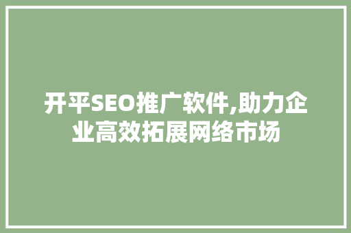 开平SEO推广软件,助力企业高效拓展网络市场