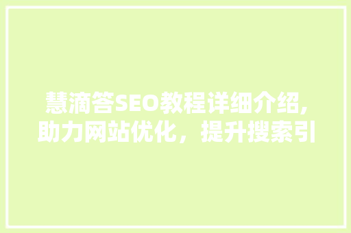 慧滴答SEO教程详细介绍,助力网站优化，提升搜索引擎排名