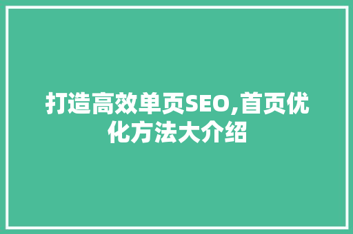 打造高效单页SEO,首页优化方法大介绍