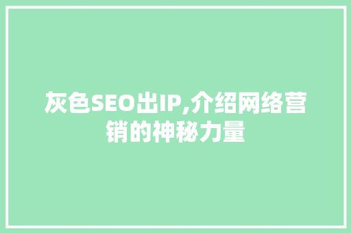 灰色SEO出IP,介绍网络营销的神秘力量