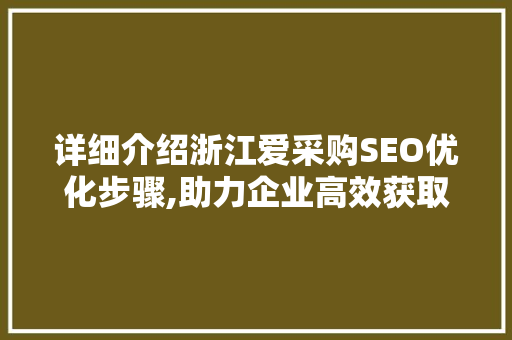 详细介绍浙江爱采购SEO优化步骤,助力企业高效获取精准流量
