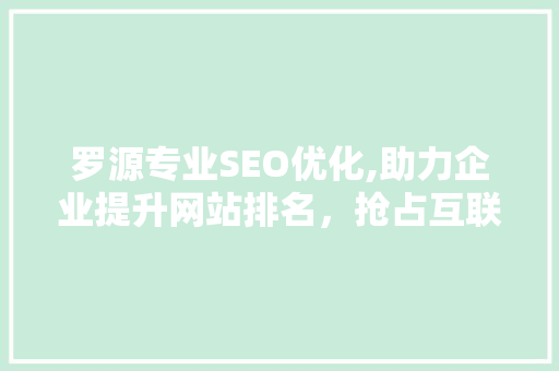 罗源专业SEO优化,助力企业提升网站排名，抢占互联网市场先机