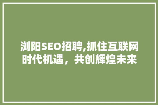 浏阳SEO招聘,抓住互联网时代机遇，共创辉煌未来