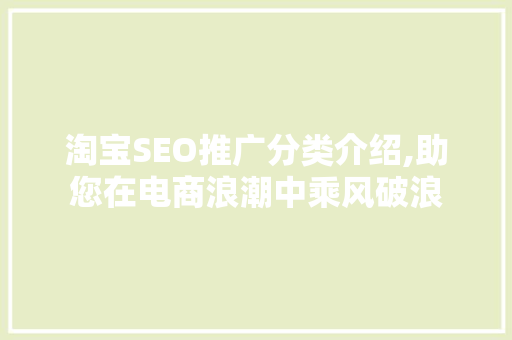 淘宝SEO推广分类介绍,助您在电商浪潮中乘风破浪