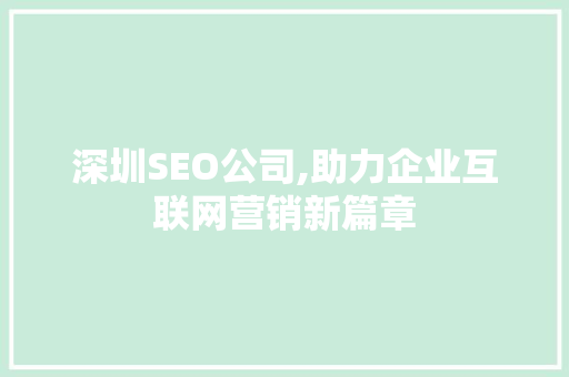 深圳SEO公司,助力企业互联网营销新篇章