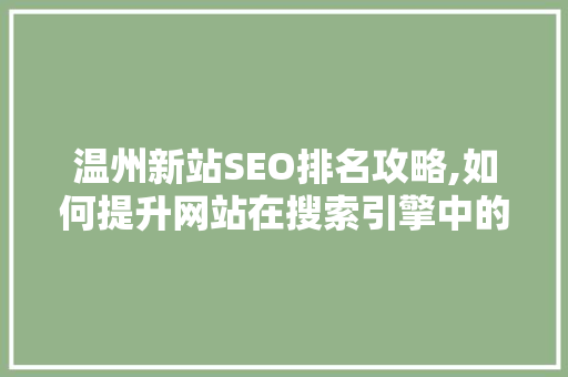 温州新站SEO排名攻略,如何提升网站在搜索引擎中的竞争力