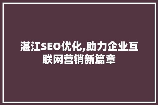 湛江SEO优化,助力企业互联网营销新篇章